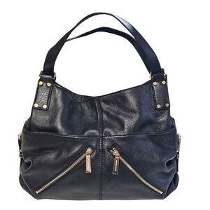 Michael Kors Portland Black Leather Large Shoulder Bag Tote Purse Gold Hardware